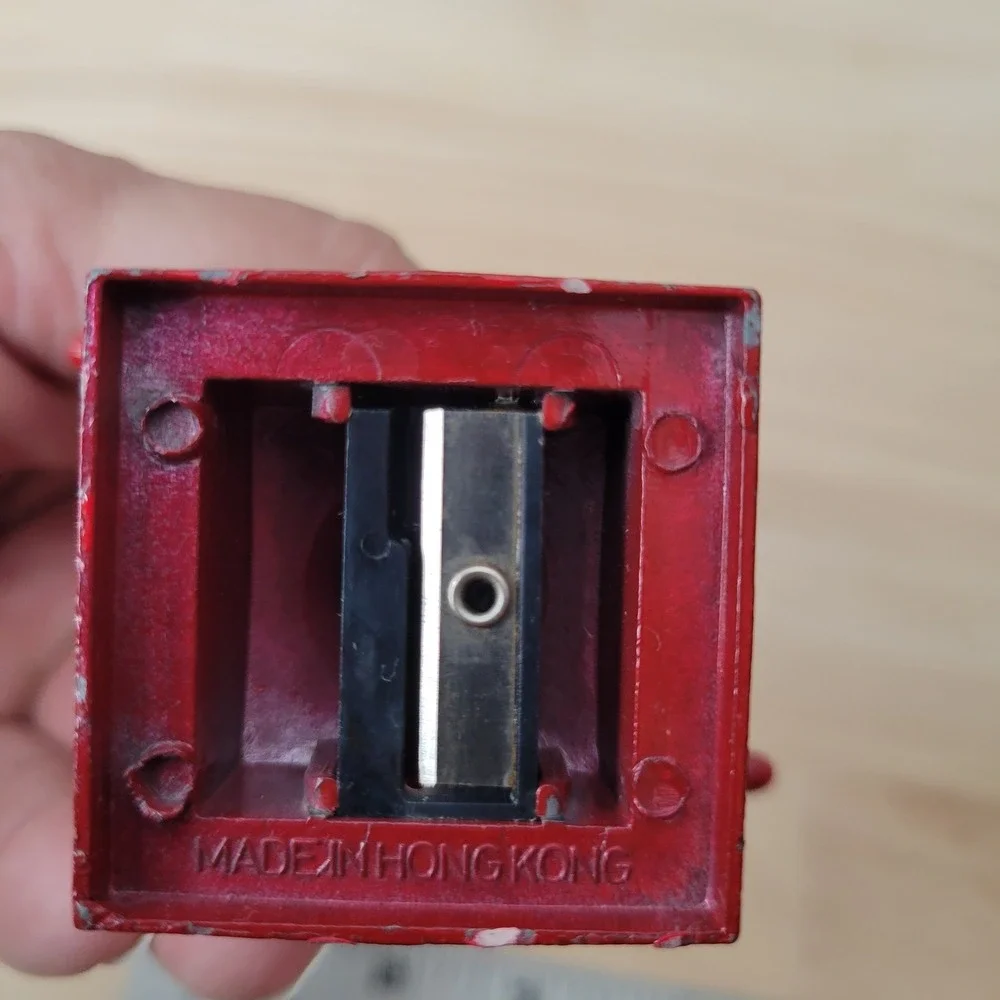 Vintage Die Cast Metal Coffee Grinder Pencil Sharpener Red Miniature Hong Kong